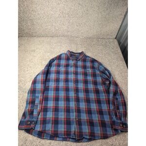 Duluth Trading Co Mens XL Relaxed Fit Flannel Shirt Blue Red Plaid Long Sleeve